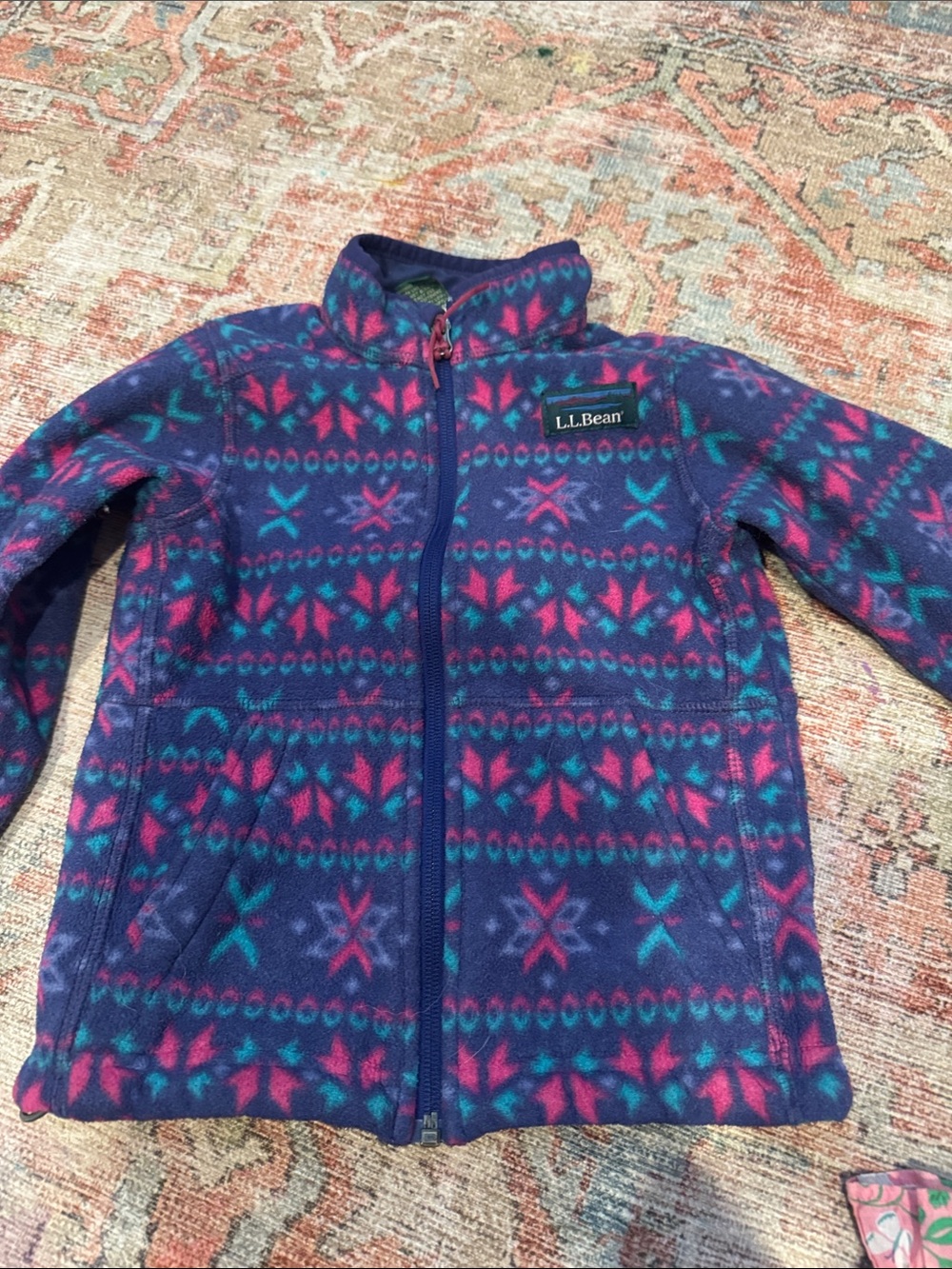 Vintage L.L.Bean Girls' Purple Patterned Fleece Jacket